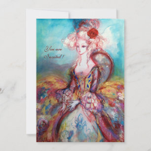 Invitation MADAME POMPADOUR , Costume de fête classe et or