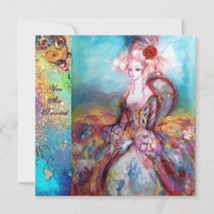 Invitation MADAME POMPADOUR , Costume de fête doré chic