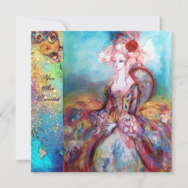 Invitation MADAME POMPADOUR , Costume de fête élégant et doré (Devant)