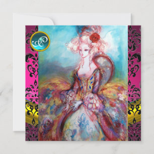 INVITATION MADAME POMPADOUR, MONOGRAMME FLEUR EN DAMAS NOIR R