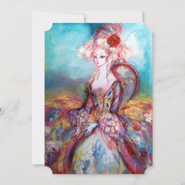 Invitation MADAME POMPADOUR Paillettes d'Or Rose Costume de F (Devant)