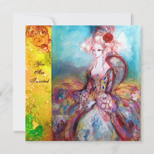 Invitation MADAME POMPADOUR, Soirée Costume Or Classique (Devant)