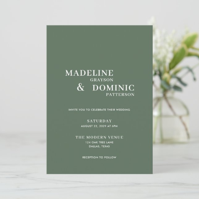 Invitation Madeline Forest Green Simple Mariage moderne (Debout devant)