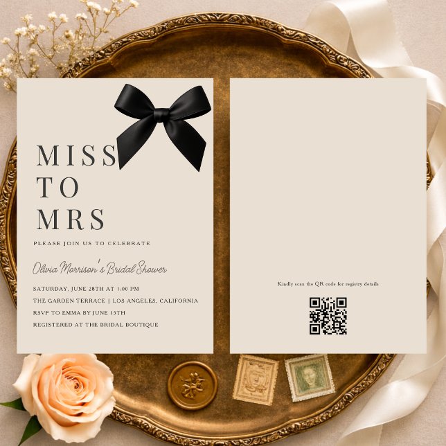 Invitation Mademoiselle à Madame Black Bow Code QR Baby Showe (Créateur téléchargé)