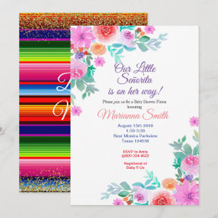 Invitation Mademoiselle Floral Fiesta Baby Shower Fille Dorée