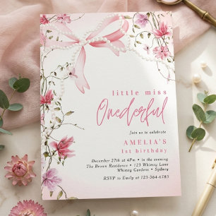 Invitation Mademoiselle Merveilleuse 1er Anniversaire Nœud Co