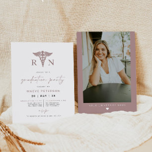 Invitation MAEVE Rose Gold Blush Médicale RN Nurse Graduation