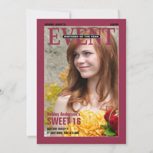 Invitation Magazine Anniversaire de l'année Photo Sweet 16