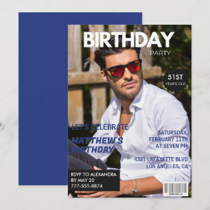 Invitation Magazine Bleu marine Photo Drôle 51e anniversaire