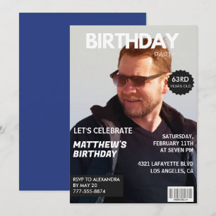 Invitation Magazine Bleu marine Photo Drôle 63e anniversaire