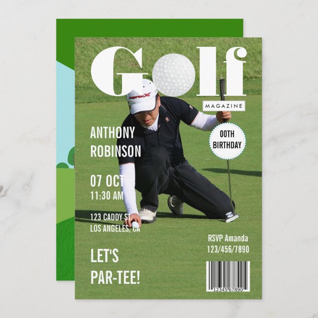 Invitation Magazine Celebrity Golf Birthday Party photo (Devant / Derrière)