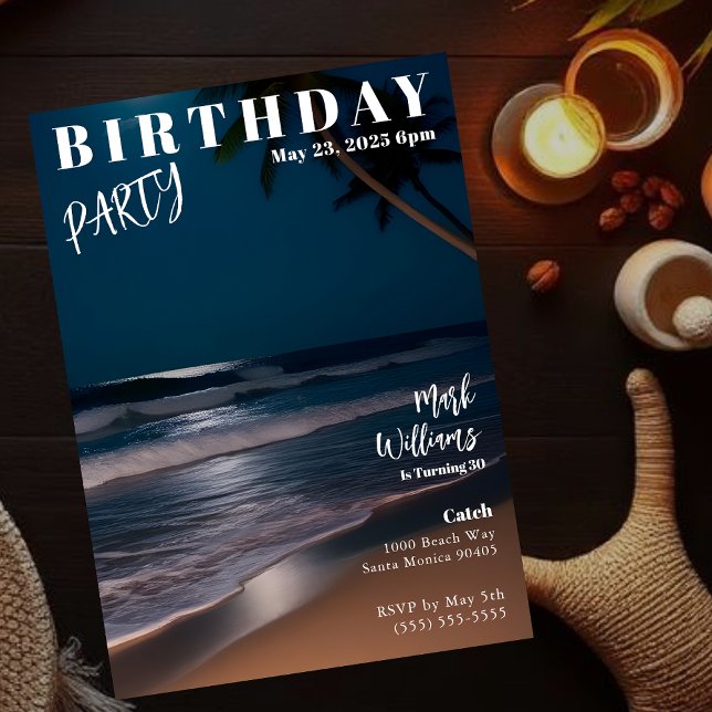 Invitation Magazine Cover Moonlight Beach Birthday (Magazine Cover Moonlight Beach Birthday Invitation)
