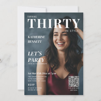 Invitation Magazine Cover Photo 30th Birthday Party QR Code