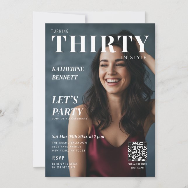 Invitation Magazine Cover Photo 30th Birthday Party QR Code (Devant)