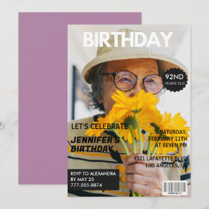 Invitation Magazine de photos stylées et drôles 92e anniversa