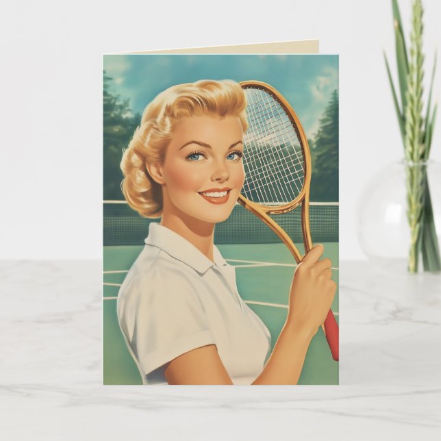 Invitation Magazine des années 1950 Illustration Tennis Woman (Devant)