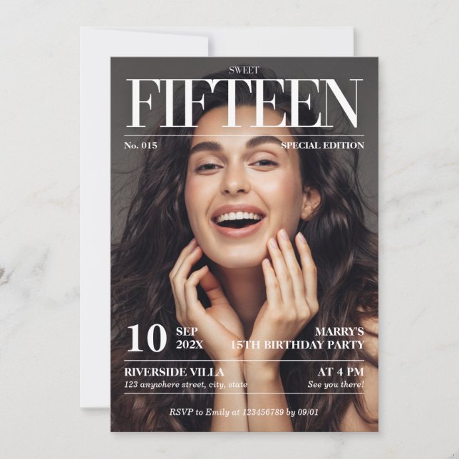 Invitation Magazine Editorial Journal Sweet 15 Photo (Devant)