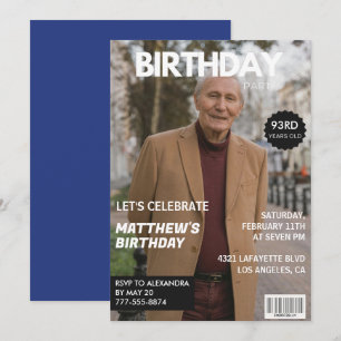 Invitation Magazine Hommes bleu marine Photo 93e anniversaire