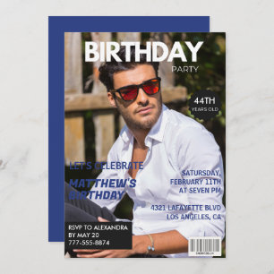 Invitation Magazine Marine bleu Photo Funny 44e anniversaire