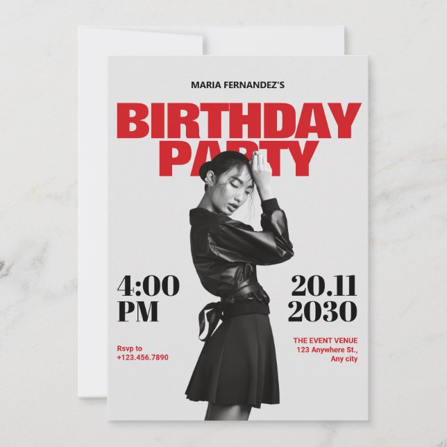 Invitation Magazine photo minimaliste moderne anniversaire (Devant)