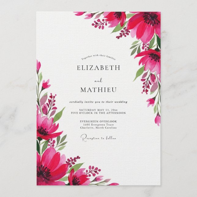 Invitation Magenta Artistic Bloom Wedding (Devant)