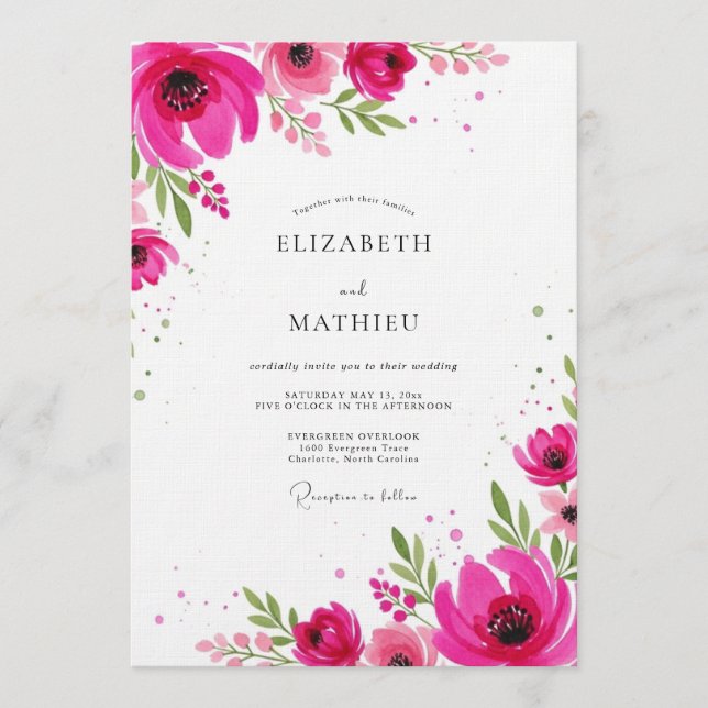 Invitation Magenta Artistic Floral Wedding (Devant)
