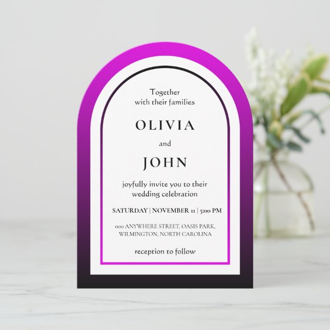 Invitation Magenta black gradient wedding (Debout devant)
