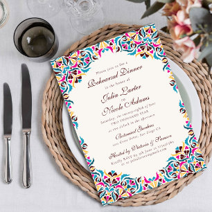 Invitation Magenta Bleu Fantaisiste Floral Dîner de Répétitio