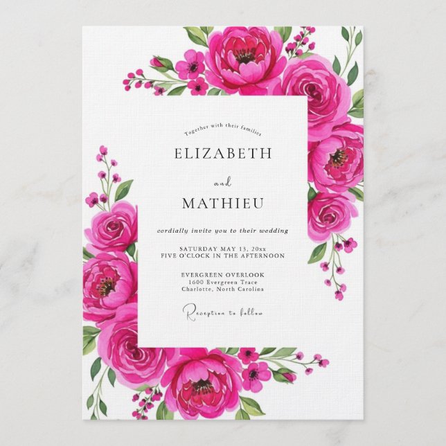 Invitation Magenta Bloom Flourish Wedding (Devant)