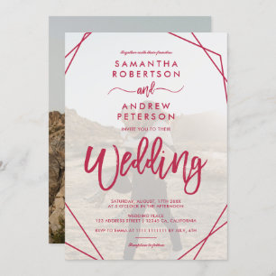 Invitation Magenta boho cadre simple script photo mariage
