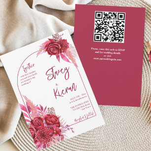Invitation Magenta burgundy crimson rose mariage