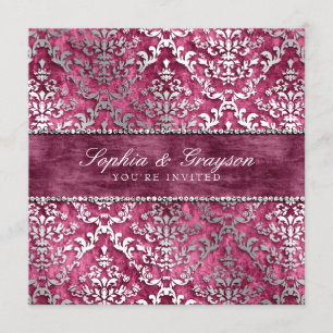 Invitation magenta de mariage damassé de lueur