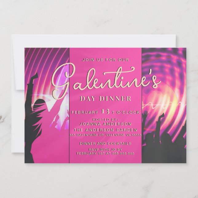 Invitation Magenta Disco Retro Galentine Diner Fête Brunch (Devant)