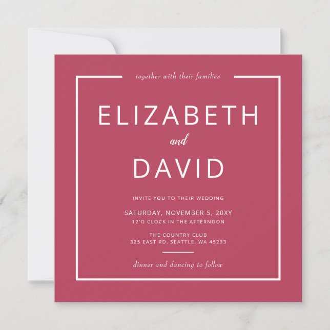 Invitation Magenta Elegant minimaliste moderne Mariage (Devant)