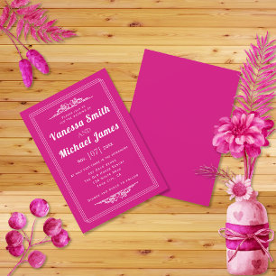 Invitation Magenta éléments vintages et mariage frontière
