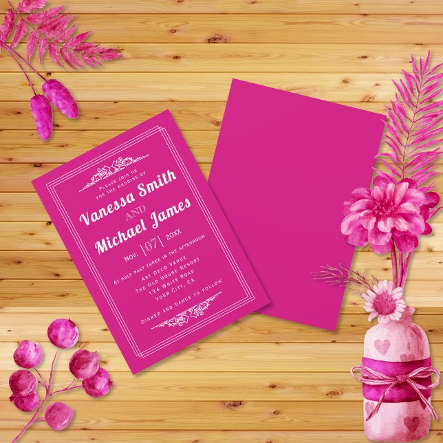 Invitation Magenta éléments vintages et mariage frontière (Créateur téléchargé)