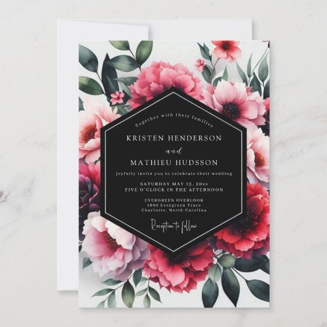 Invitation Magenta Enchanting Floral Wedding (Devant)