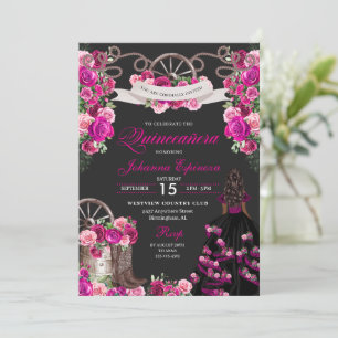 Invitation Magenta et cowgirl noire Quinceanera occidentale