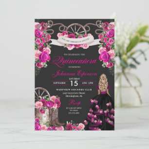 Invitation Magenta et cowgirl noire Quinceanera occidentale