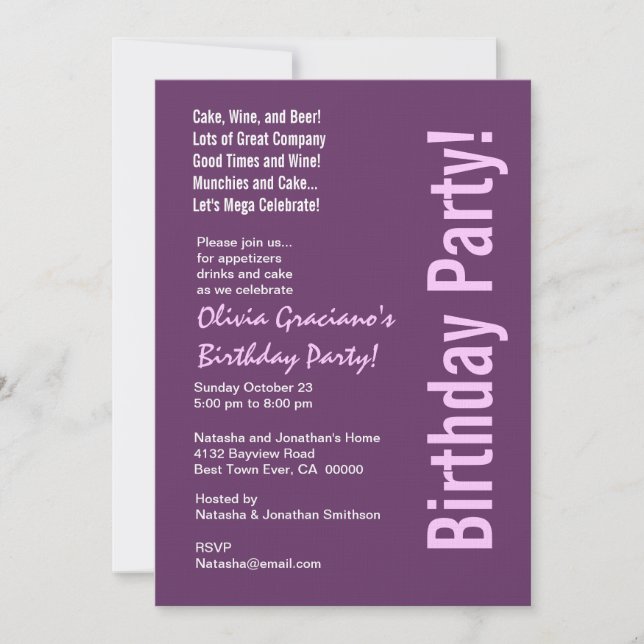 Invitation Magenta et Modèle rose d'anniversaire moderne (Devant)
