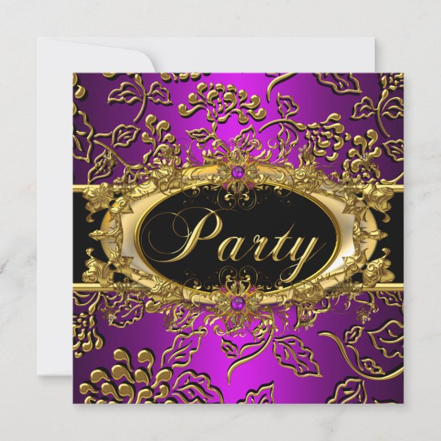Invitation Magenta fête d'anniversaire Damask Purple Pink Gol (Devant)
