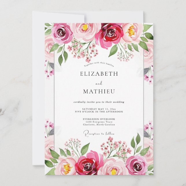 Invitation Magenta Floral Brushstroke Wedding (Devant)