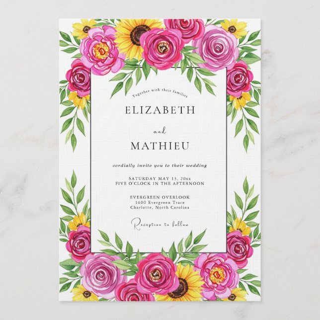 Invitation Magenta Floral Whimsy Wedding (Devant)