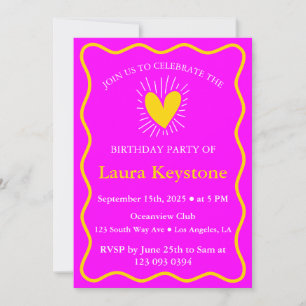 Invitation Magenta & Gold Luxueux Anniversaire Rétro