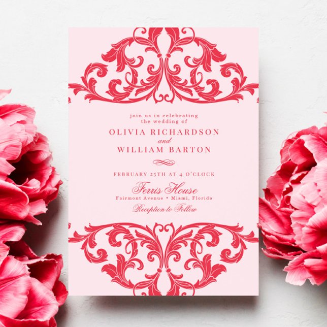 Invitation Magenta Hot rose Baroque Chic Funky Mariage (Créateur téléchargé)