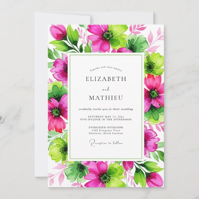 Invitation Magenta Lime Vivid Botanical Wedding (Devant)