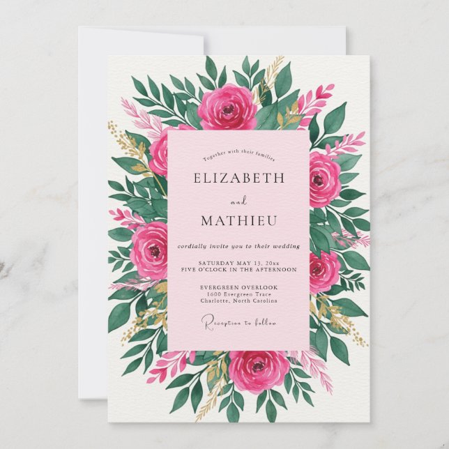 Invitation Magenta Mesmerizing Spring Floral Wedding (Devant)