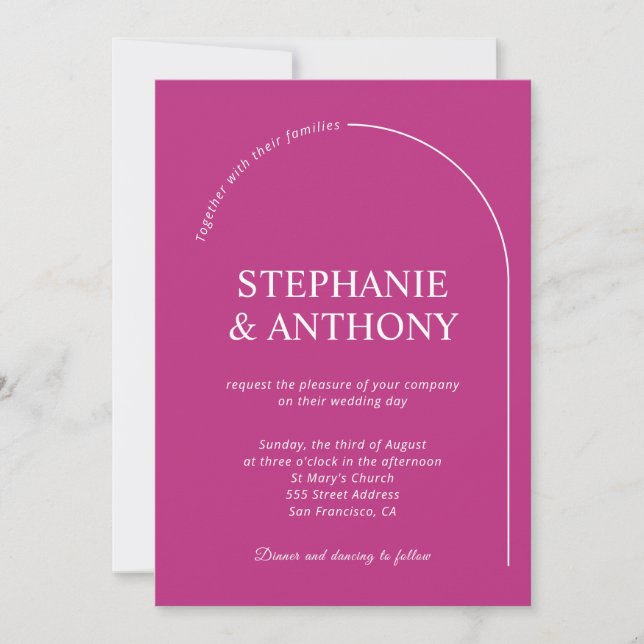Invitation Magenta minimaliste moderne avec Mariage d'arc (Devant)