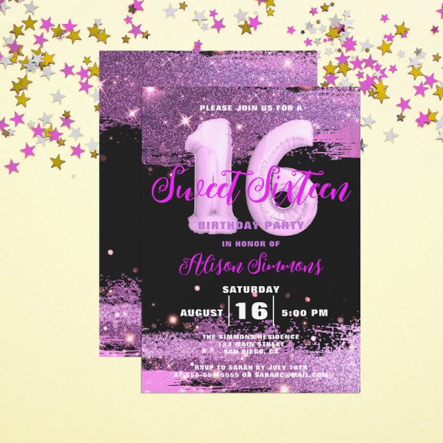Invitation Magenta Modern Glam Sweet sixteen anniversaire (Créateur téléchargé)