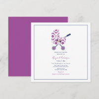 Magenta & Navy Damask Pram Baby shower Carré Invi